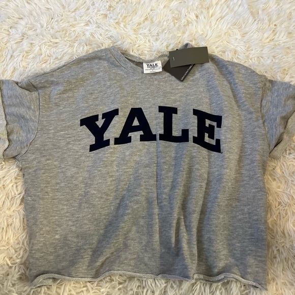 Yale Cropped Tee Gray crop with navy "YALE" graphic - Picture 1 of 4